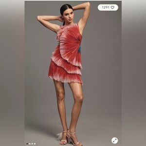 Anthropologie Geisha Designs 3D Floral Asymmetrical Mini Dress size Medium